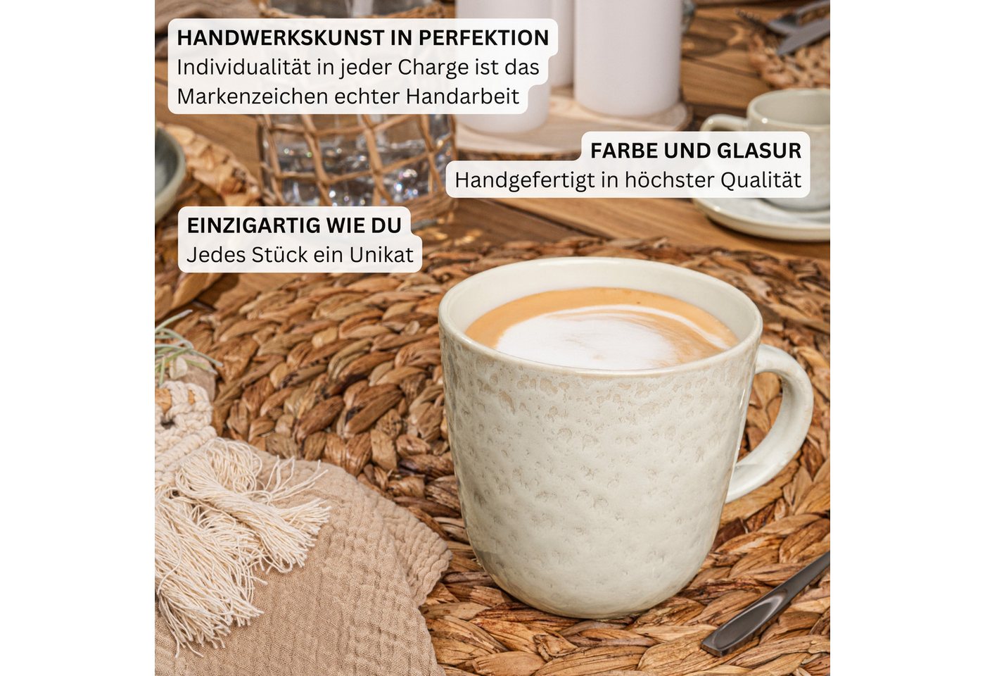 SÄNGER Becher Kaffeebecher Key West 6tlg., 6-tlg., Steingut, Creme, VALUE COLLECTION – Bild 5 von 5