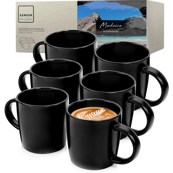 SÄNGER Becher Madeira Schwarz Matt, 6-tlg., Steingut, 6 tlg. Kaffeebecher Set, Handmade, VALUE COLLECTION