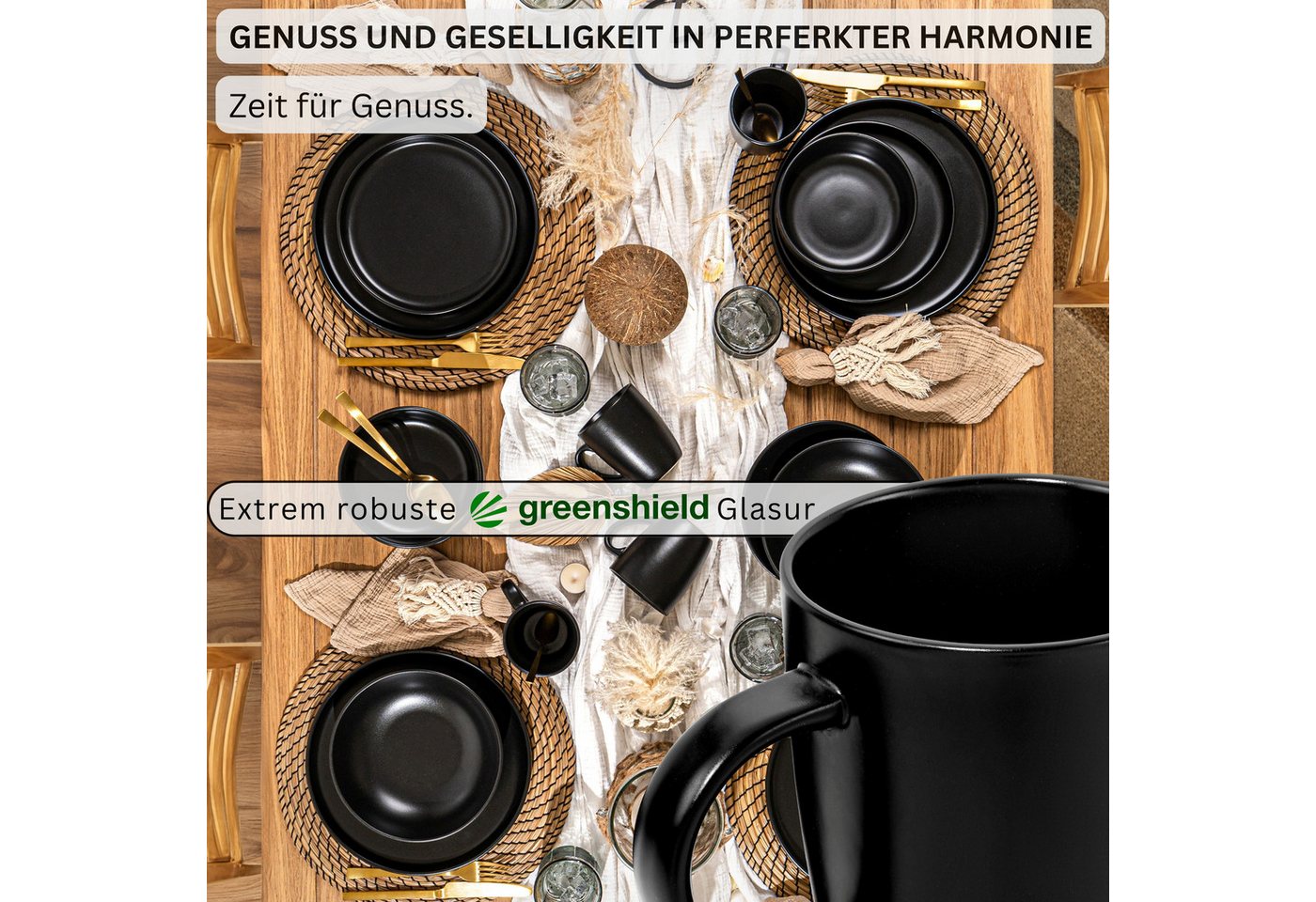 SÄNGER Becher Madeira Schwarz Matt, 6-tlg., Steingut, 6 tlg. Kaffeebecher Set, Handmade, VALUE COLLECTION – Bild 3 von 5