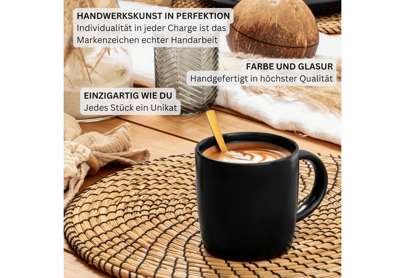 SÄNGER Becher Madeira Schwarz Matt, 6-tlg., Steingut, 6 tlg. Kaffeebecher Set, Handmade, VALUE COLLECTION – Bild 5 von 5