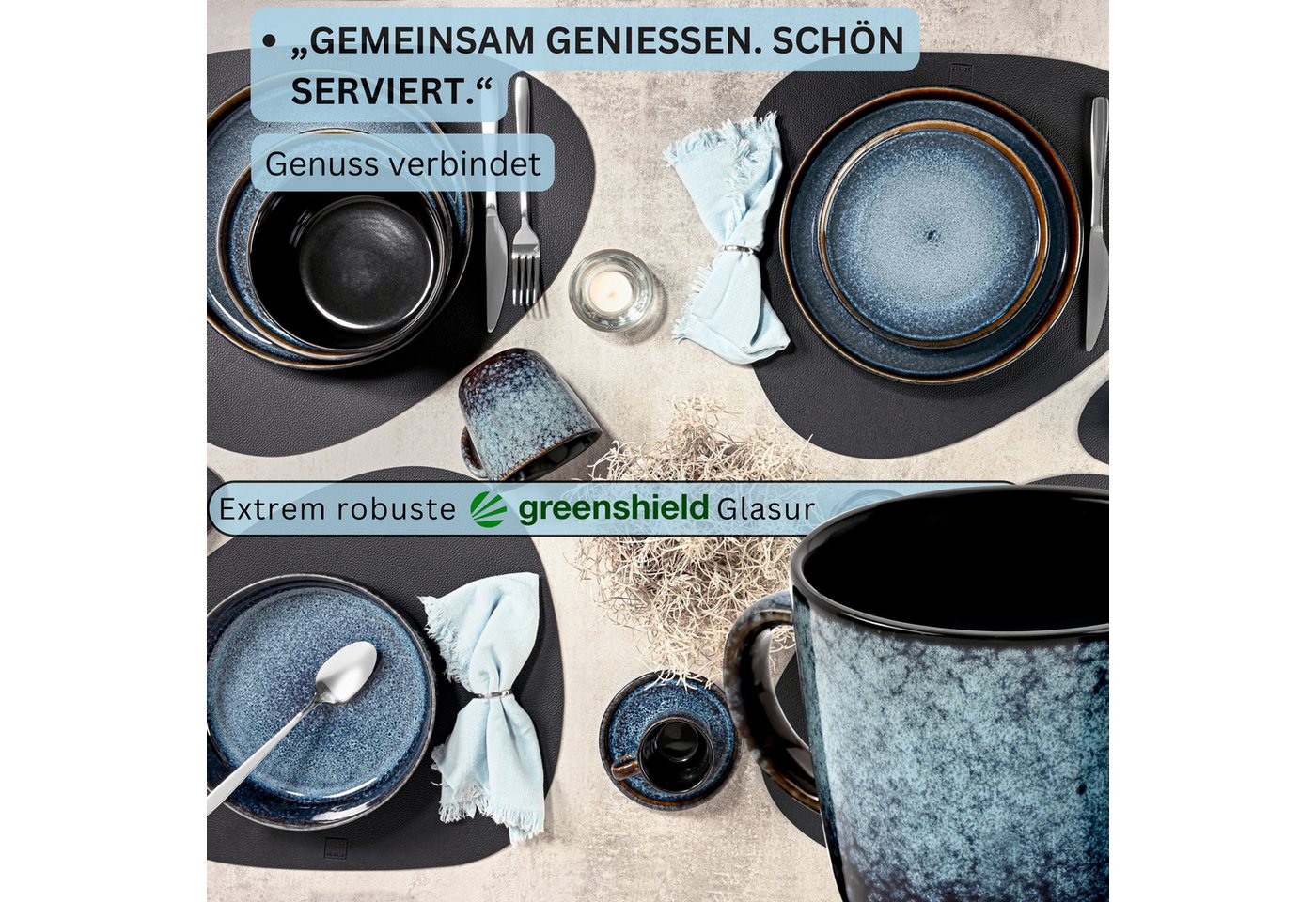SÄNGER Becher Osaka Blau mit schwarzem Rand, Steingut, 6-tlg. Kaffeebecher Set, Erweiterbar, (400 ml), VALUE COLLECTION – Bild 3 von 5