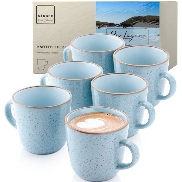 SÄNGER Becher Set Rio, 6-tlg., Steingut, 6 tlg. Rio Lagune Kaffeebecher, Blau, Handmade, VALUE COLLECTION