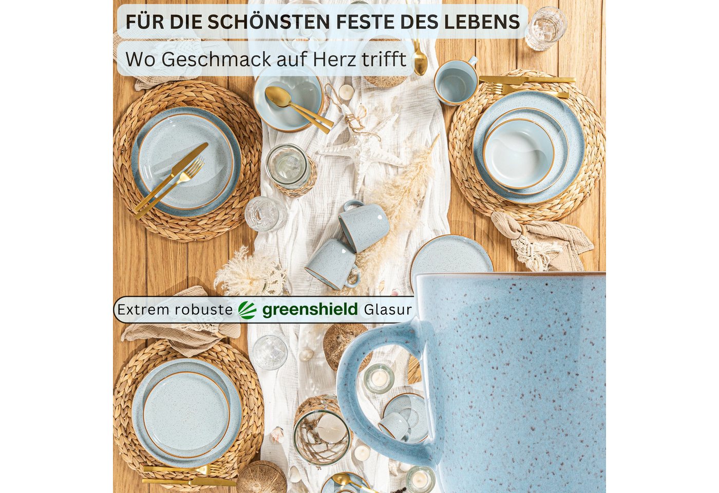 SÄNGER Becher Set Rio, 6-tlg., Steingut, 6 tlg. Rio Lagune Kaffeebecher, Blau, Handmade, VALUE COLLECTION – Bild 3 von 5