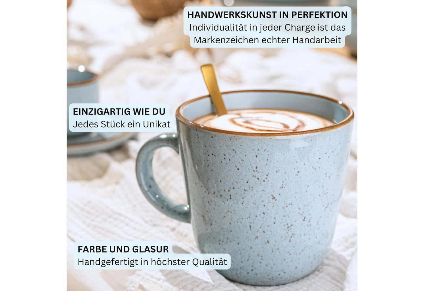 SÄNGER Becher Set Rio, 6-tlg., Steingut, 6 tlg. Rio Lagune Kaffeebecher, Blau, Handmade, VALUE COLLECTION – Bild 5 von 5