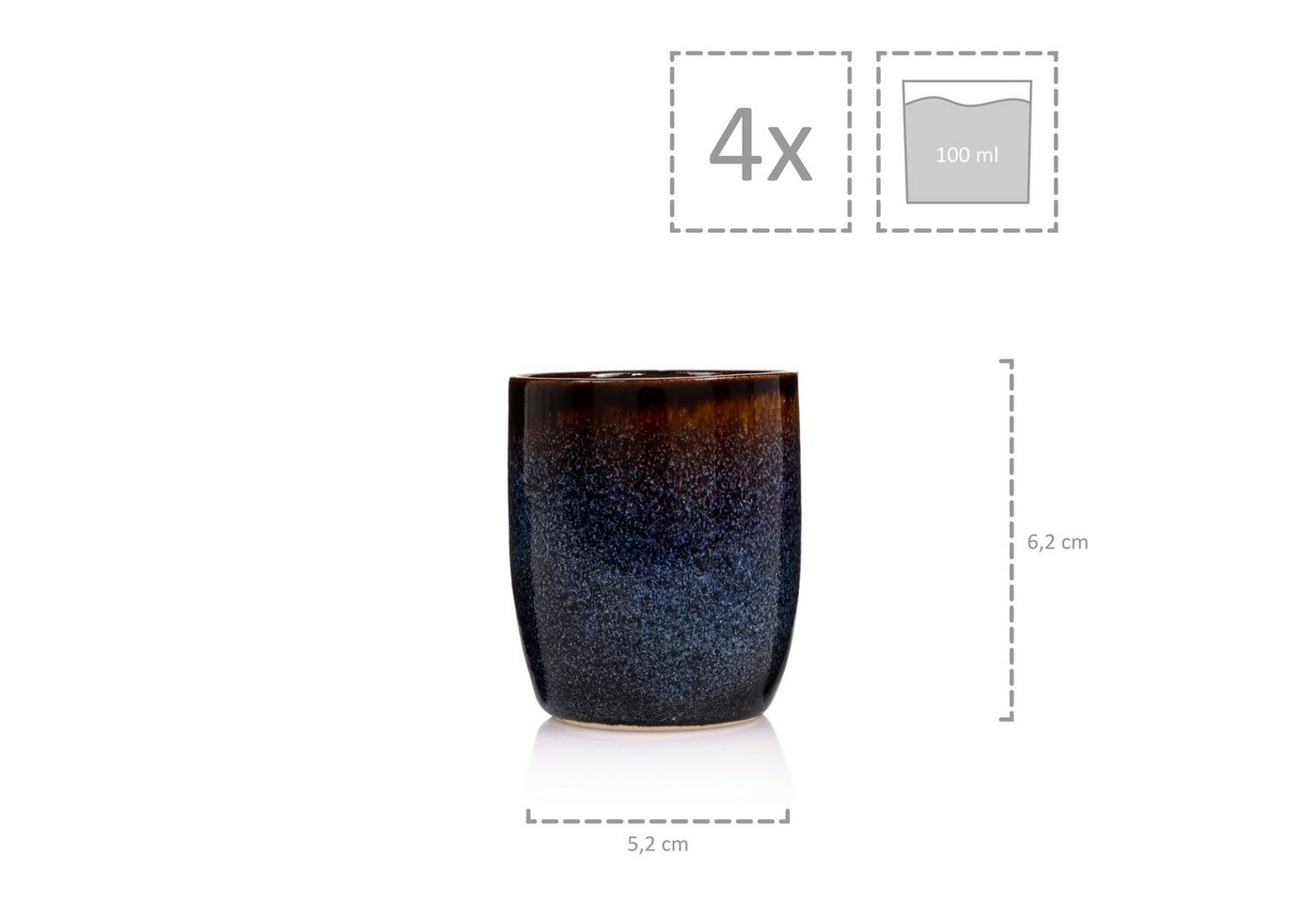 SÄNGER Becher Tokio Espressobecher Set, 4-tlg., Steingut, Blau Schwarz, Handmade, Premium Collection – Bild 3 von 3