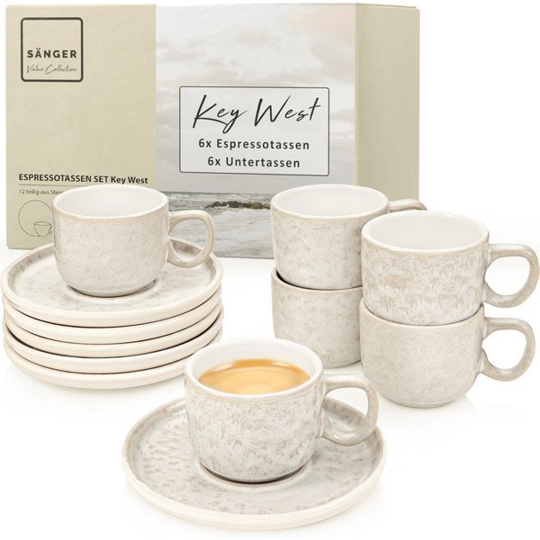 SÄNGER Espressotasse Set Key West, 12-tlg., Steingut, Creme mit Maserung, 12 tlg. Kaffeetassen Set, VALUE COLLECTION