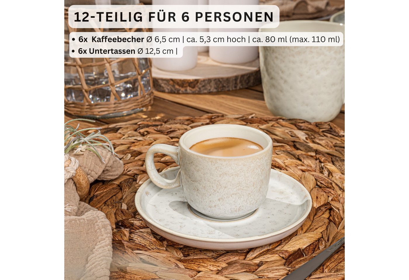 SÄNGER Espressotasse Set Key West, 12-tlg., Steingut, Creme mit Maserung, 12 tlg. Kaffeetassen Set, VALUE COLLECTION – Bild 2 von 5