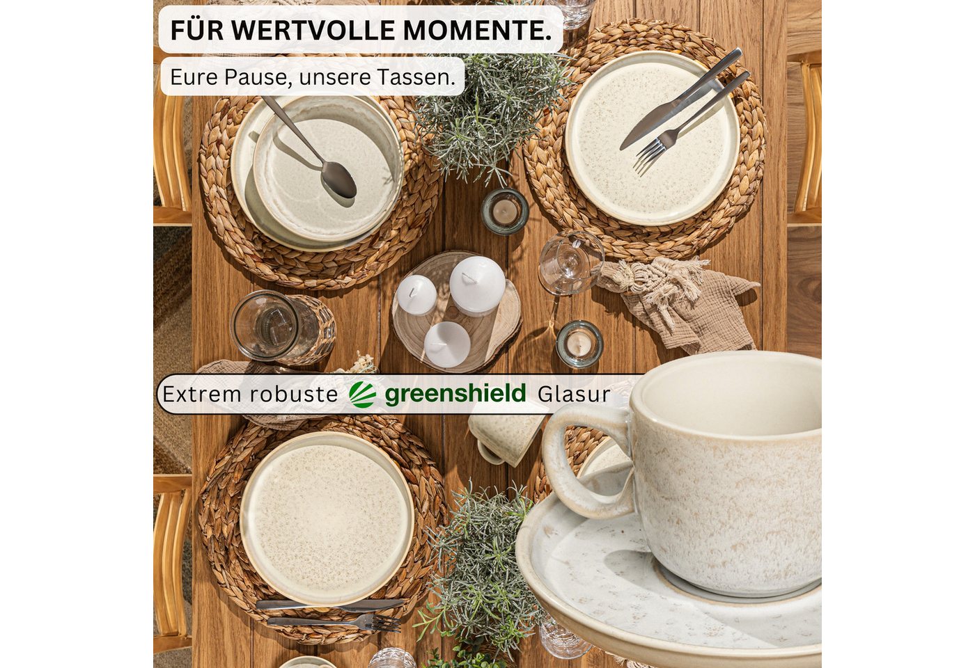 SÄNGER Espressotasse Set Key West, 12-tlg., Steingut, Creme mit Maserung, 12 tlg. Kaffeetassen Set, VALUE COLLECTION – Bild 3 von 5