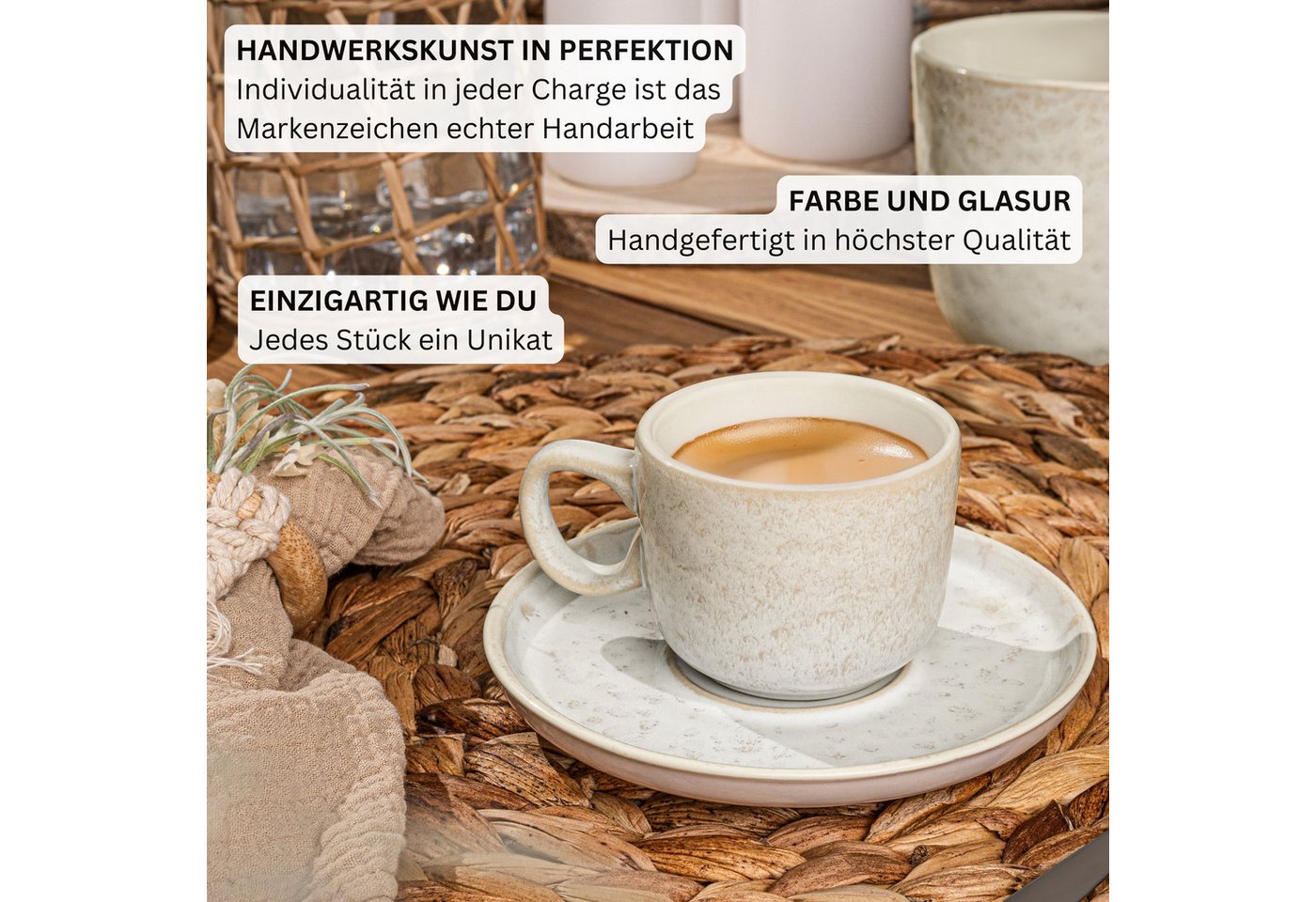 SÄNGER Espressotasse Set Key West, 12-tlg., Steingut, Creme mit Maserung, 12 tlg. Kaffeetassen Set, VALUE COLLECTION – Bild 5 von 5