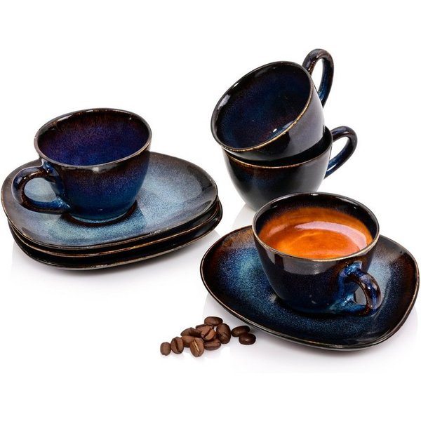 SÄNGER Espressotasse Tokio, Steingut, Blau Schwarz, Handmade, Premium Collection