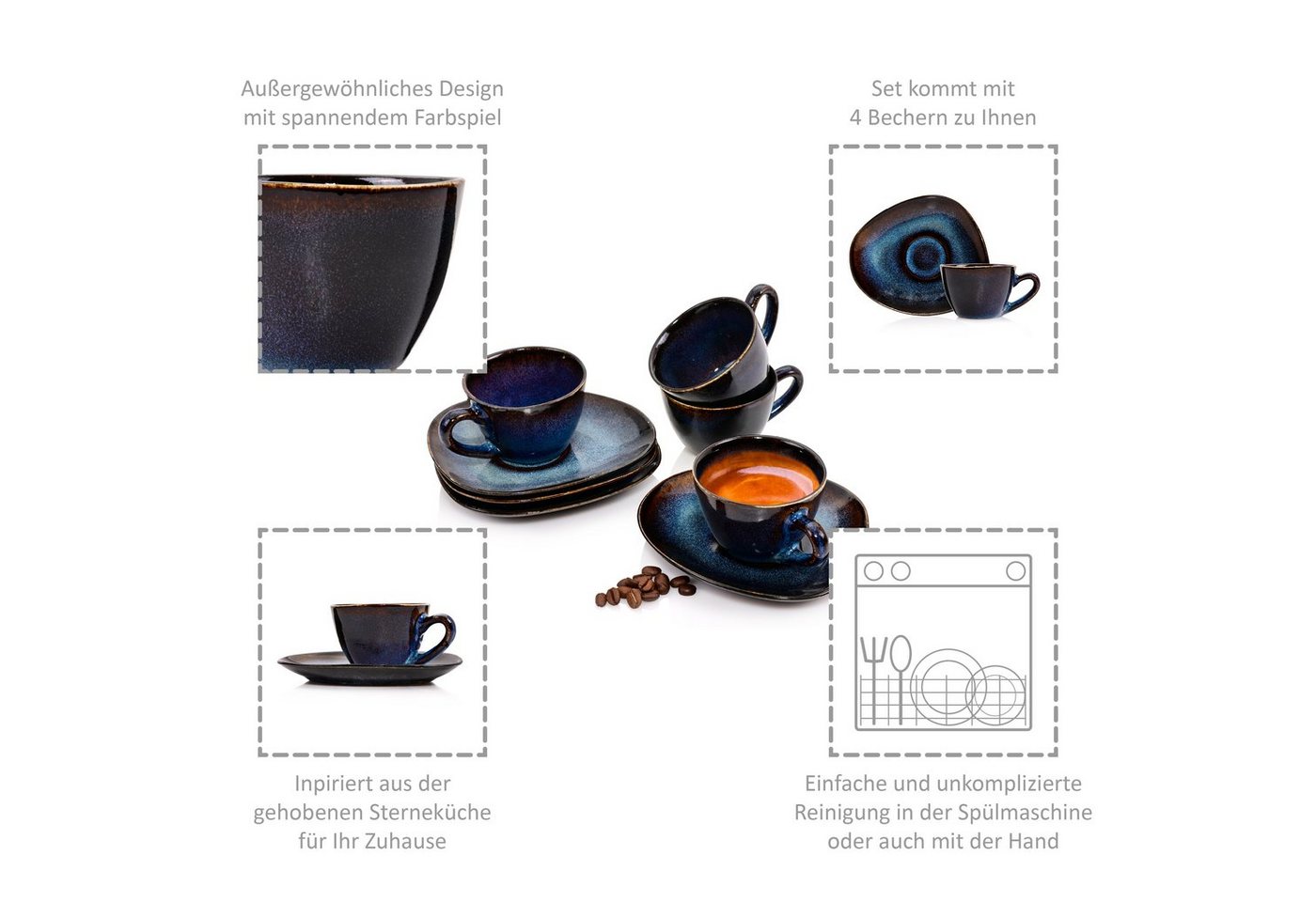 SÄNGER Espressotasse Tokio, Steingut, Blau Schwarz, Handmade, Premium Collection – Bild 2 von 5