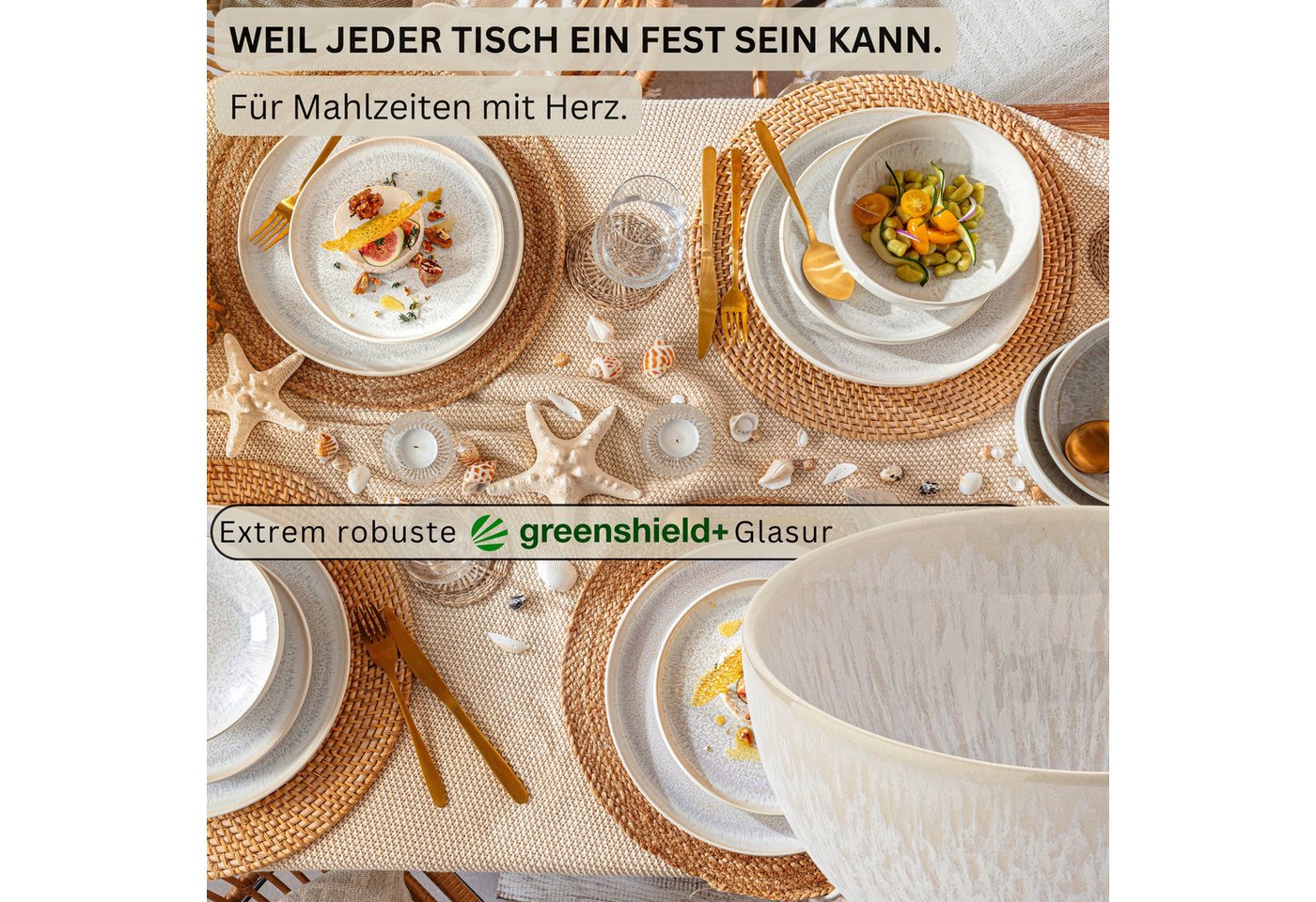SÄNGER Geschirr-Set Korfu Geschirrset (12, 16, 24, 36 Teile) (4-tlg), 4 Personen, Steingut, Müslischalen, Creme Beige, Handmade, Premium Collection – Bild 3 von 5