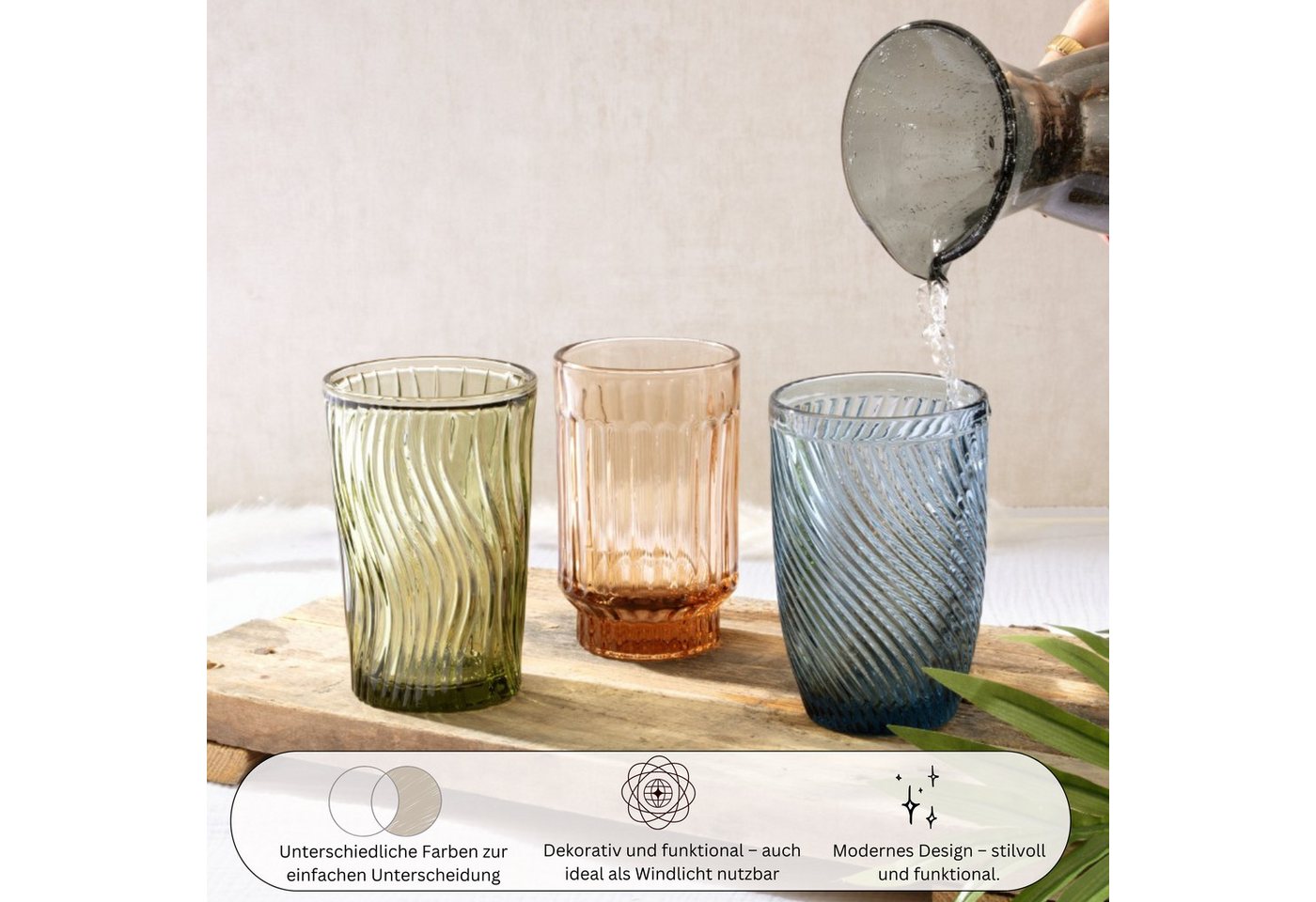 SÄNGER Gläser-Set Bunt, 6-tlg., Glas, 6er Set Trinkgläser Faro, spülmaschinengeeignet, bunt – Bild 5 von 5