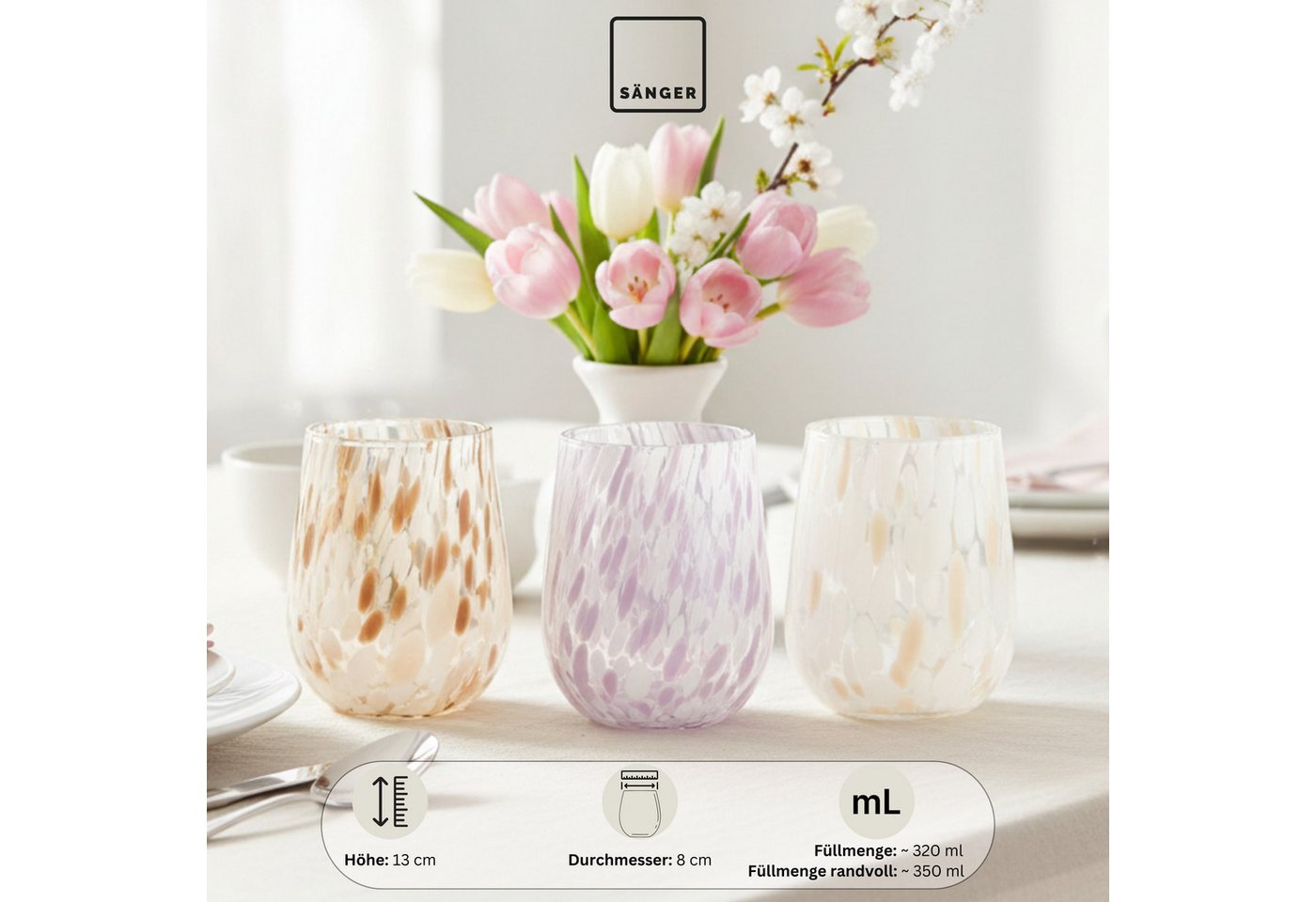 SÄNGER Gläser-Set Curacao, 6-tlg., Glas, 6x Trinkgläser Curacao mit Punkten, Füllmenge 320ml, mehrfarbig – Bild 2 von 5