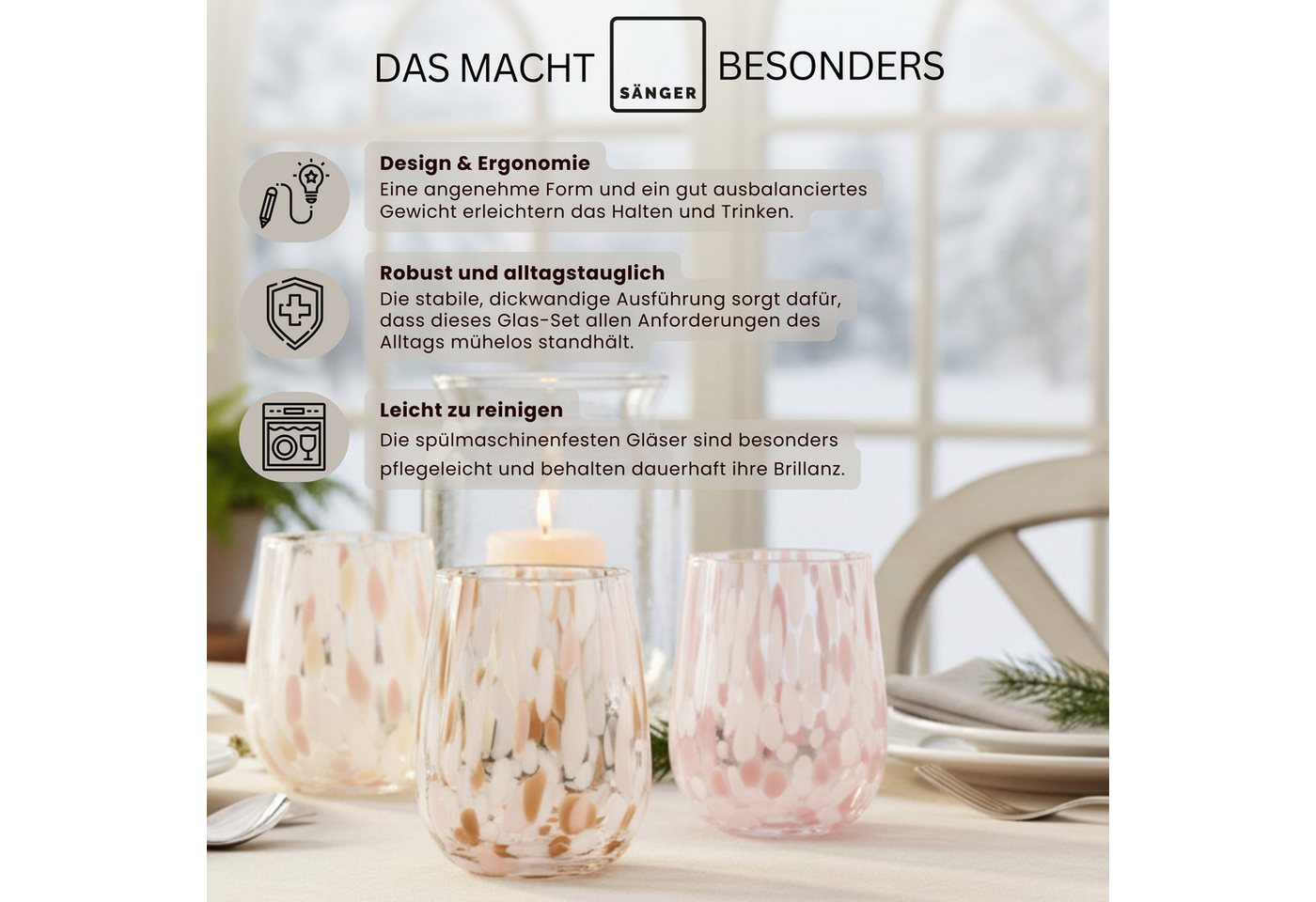 SÄNGER Gläser-Set Curacao, 6-tlg., Glas, 6x Trinkgläser Curacao mit Punkten, Füllmenge 320ml, mehrfarbig – Bild 3 von 5