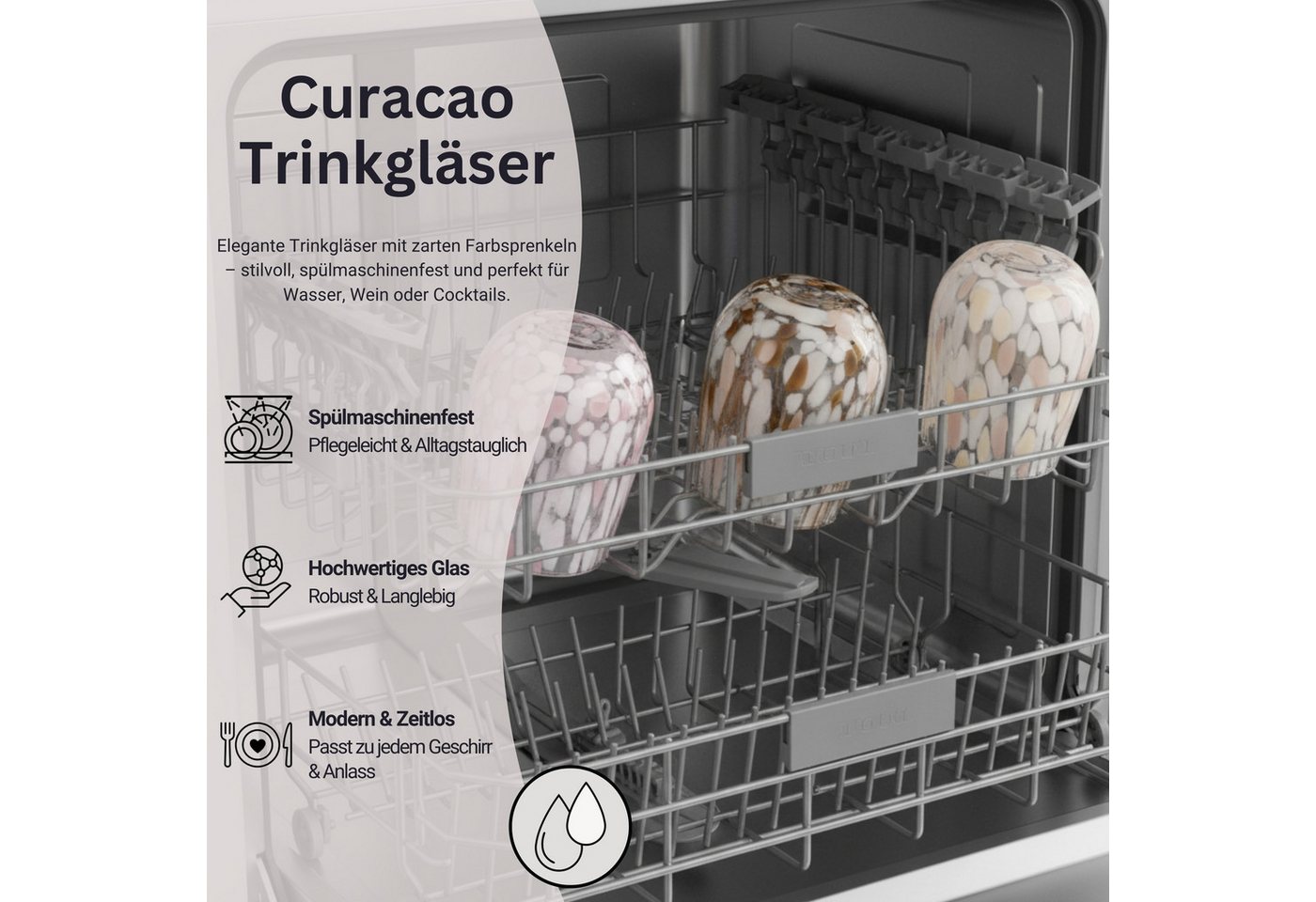 SÄNGER Gläser-Set Curacao, 6-tlg., Glas, 6x Trinkgläser Curacao mit Punkten, Füllmenge 320ml, mehrfarbig – Bild 4 von 5