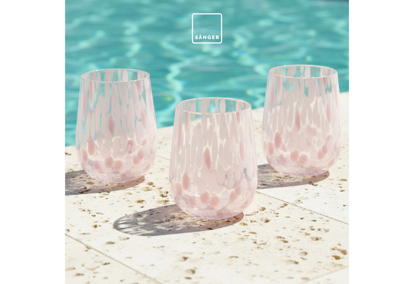 SÄNGER Gläser-Set Curacao, 4-tlg., Glas, 4x Trinkgläser Curacao mit Punkten, Füllmenge 320ml, Weiß Rosa – Bild 5 von 5