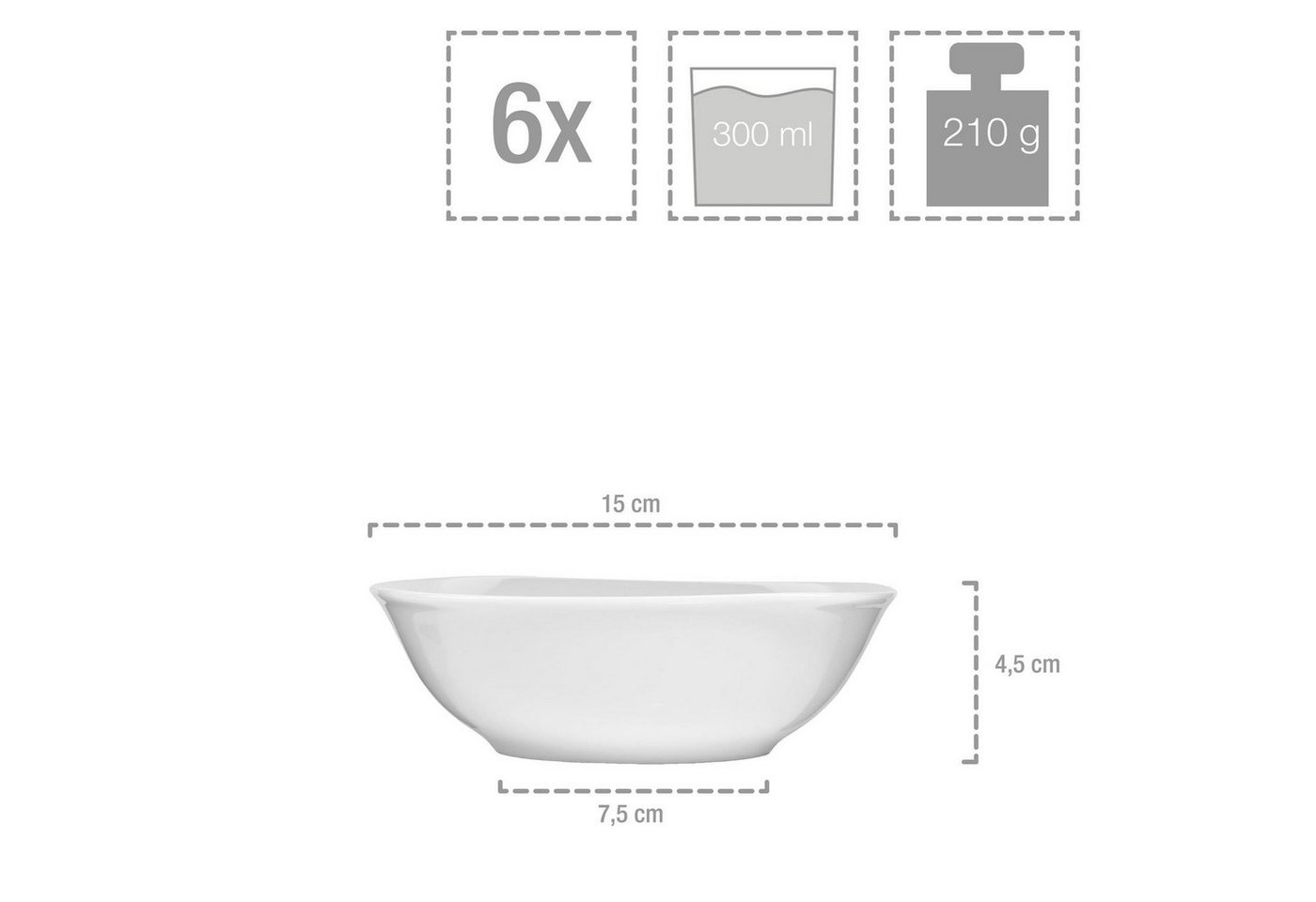 SÄNGER Müslischale Set Bilgola, Weiß, Porzellan, (Set, 6-tlg), 300 ml, Ø15x4,5cm, spülmaschinengeeignet, Premium Collection – Bild 5 von 5