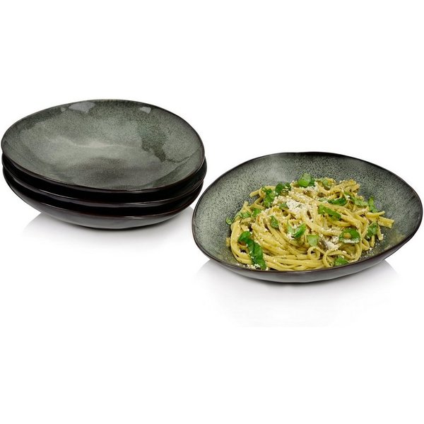 SÄNGER Pastateller Kopenhagen, (4 St), Grün Grau, Steingut, Handmade, 1L, Premium Collection