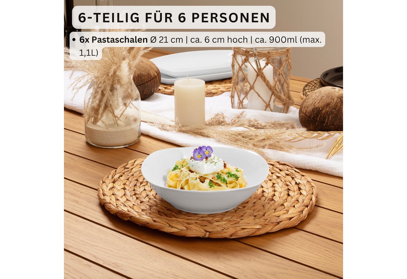 SÄNGER Pastateller Set Bilgola, Weiß, (6 St), Pastaschalen Set, Porzellan, 6 Personen, Premium Collection – Bild 2 von 5