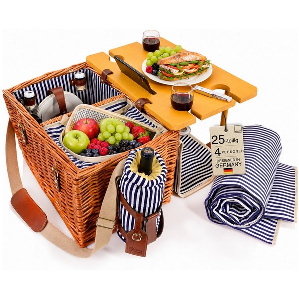 SÄNGER Picknickkorb Borkum (Set, 25 St., Picknickkorb), 4 Personen, integrierter Tisch & Kühltasche