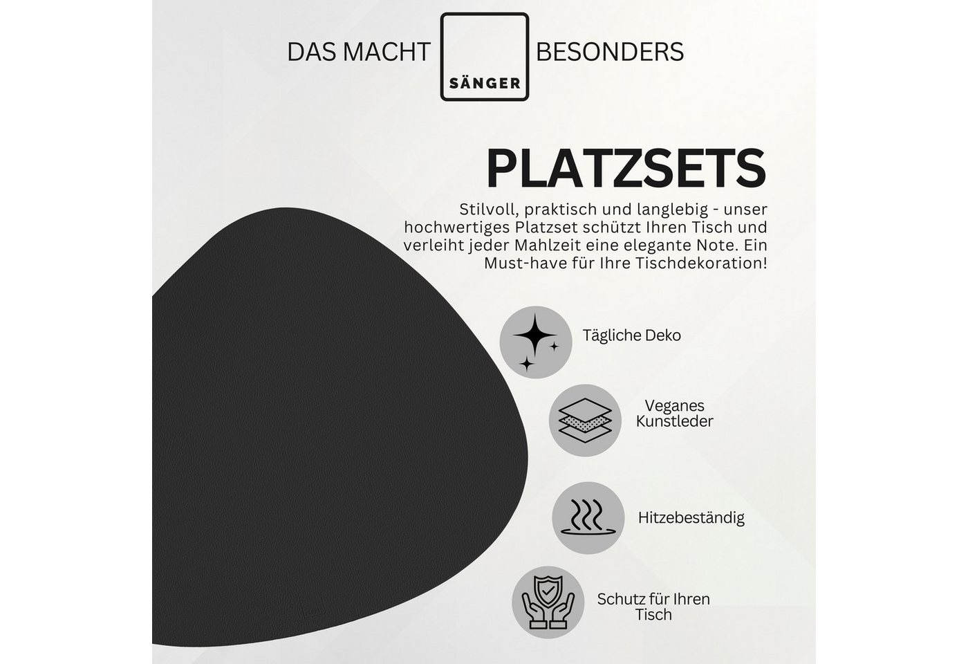 SÄNGER Platzset aus Kunstleder, (Set, 12-St., aus Platzdeckchen und Untersetzern, organische Form), Schwarz + Weiß, 44x37cm, wendbare, abwischbare Tischsets – Bild 4 von 5
