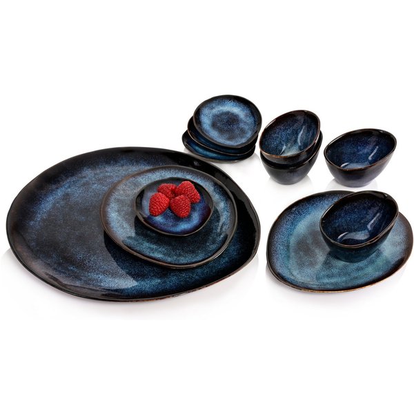 SÄNGER Servier-Set Tokio, Steingut, (11-tlg), Blau Schwarz, Handmade, Premium Collection