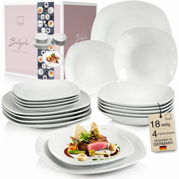 SÄNGER Tafelservice Bilgola Geschirrset, Weiß (18-tlg), 6 Personen, Porzellan, Premium Collection