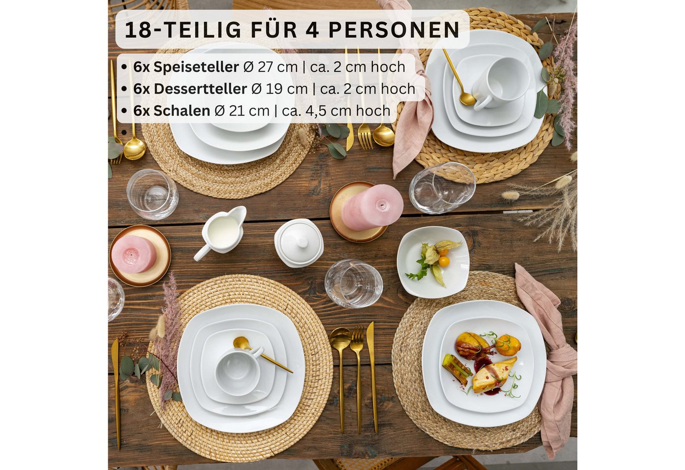 SÄNGER Tafelservice Bilgola Geschirrset, Weiß (18-tlg), 6 Personen, Porzellan, Premium Collection – Bild 2 von 5