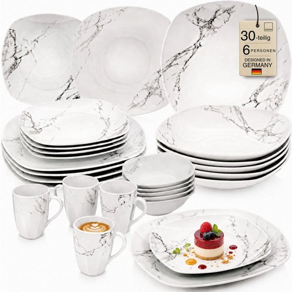 SÄNGER Tafelservice Bilgola Marmor, Weiß (30-tlg), 6 Personen, Porzellan, weiß, VALUE COLLECTION