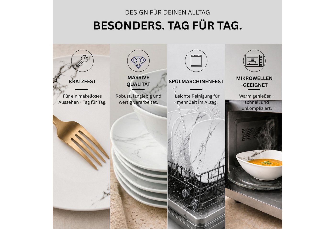 SÄNGER Tafelservice Bilgola Marmor, Weiß (30-tlg), 6 Personen, Porzellan, weiß, VALUE COLLECTION – Bild 3 von 5