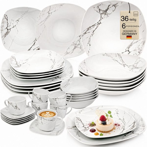 SÄNGER Tafelservice Bilgola Marmor, Weiß (36-tlg), 6 Personen, Porzellan, weiß, VALUE COLLECTION