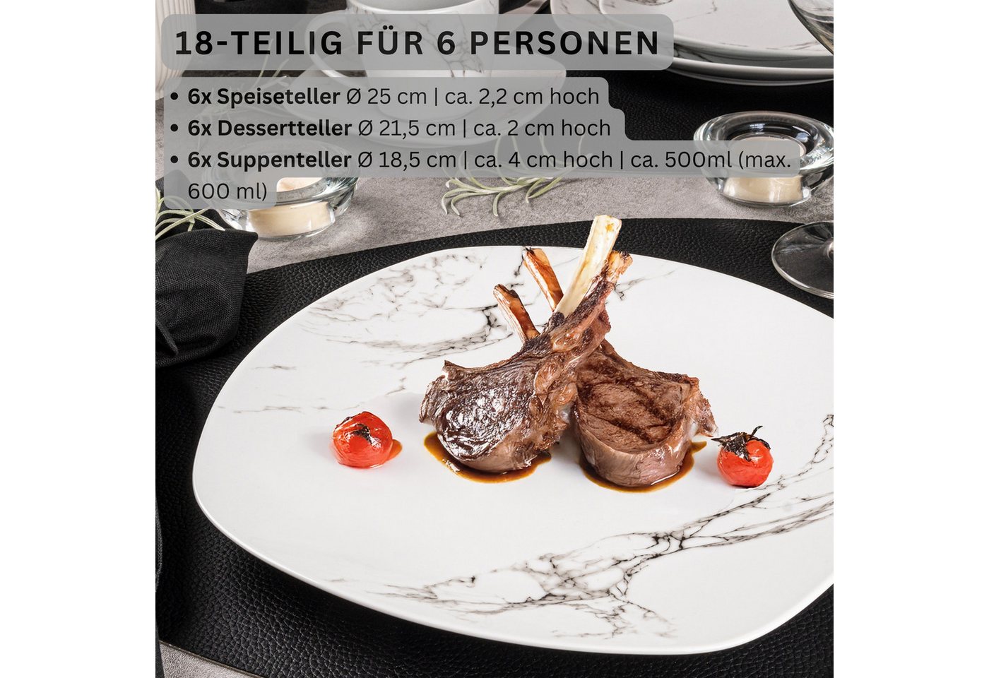 SÄNGER Tafelservice Bilgola Marmor, Weiß (18-tlg), 6 Personen, Porzellan, weiß, VALUE COLLECTION – Bild 2 von 5
