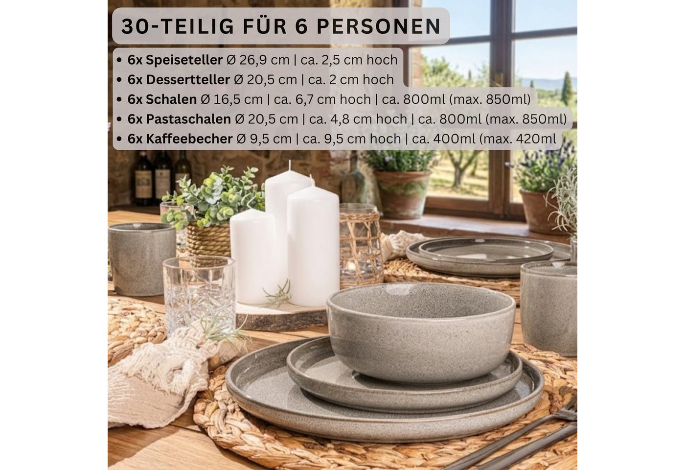 SÄNGER Tafelservice Kairo (30-tlg), 6 Personen, Steingut, Kombiservice Kairo Clay, Handmade, VALUE COLLECTION – Bild 2 von 5