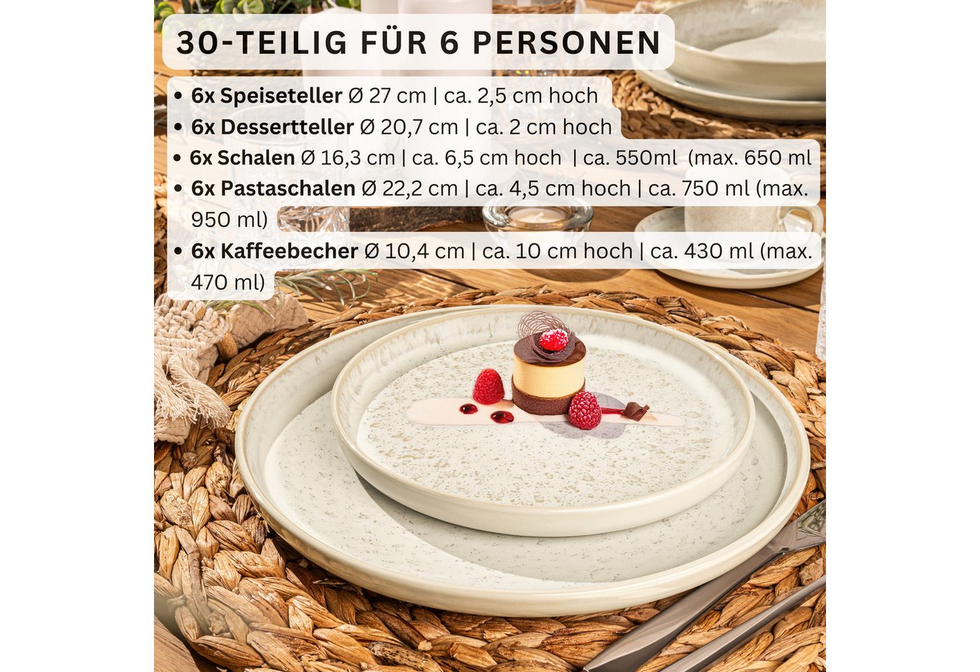 SÄNGER Tafelservice Key West, Creme mit sandiger Maserung (30-tlg), 6 Personen, Steingut, Kombiservice, VALUE COLLECTION – Bild 2 von 5