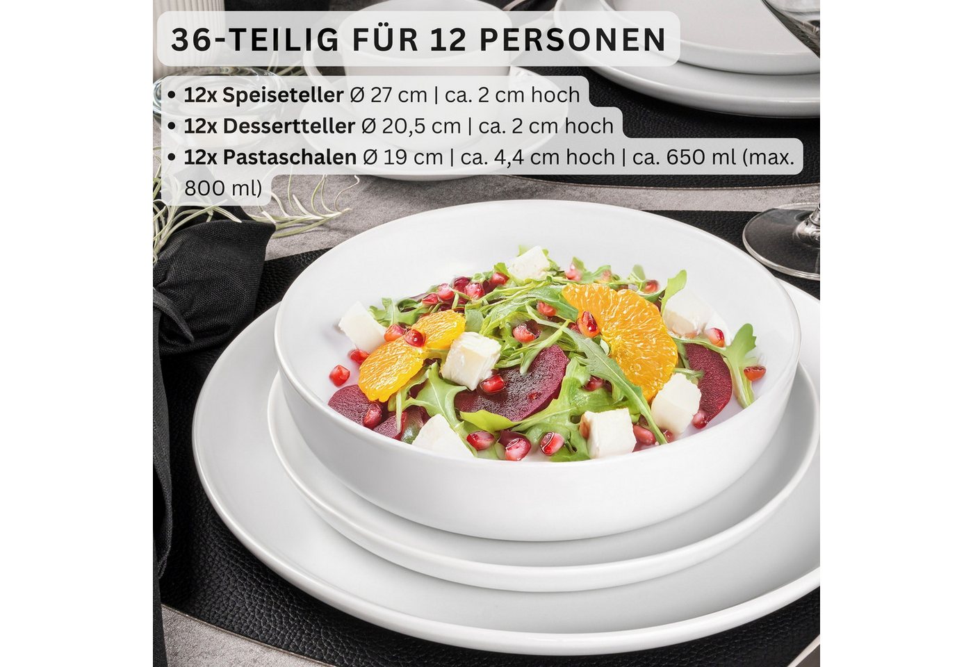 SÄNGER Tafelservice Marlo Geschirrset (36-tlg), 12 Personen, Porzellan, Marlo, Weiß, erweiterbar, Premium Collection – Bild 2 von 5