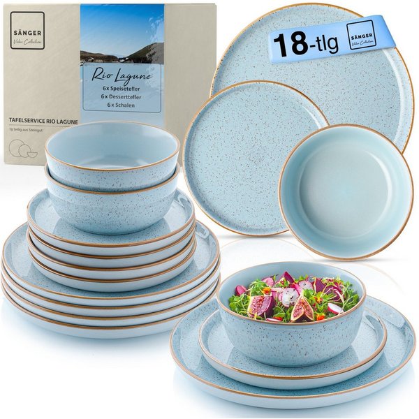 SÄNGER Tafelservice Rio Geschirrset (18-tlg), 6 Personen, Steingut, Handmade, Blau, Erweiterbar, VALUE COLLECTION
