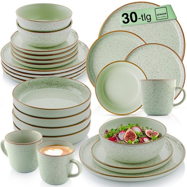 SÄNGER Tafelservice Rio Geschirrset (30-tlg), 6 Personen, Steingut, Handmade, Mintgrün, Erweiterbar, VALUE COLLECTION