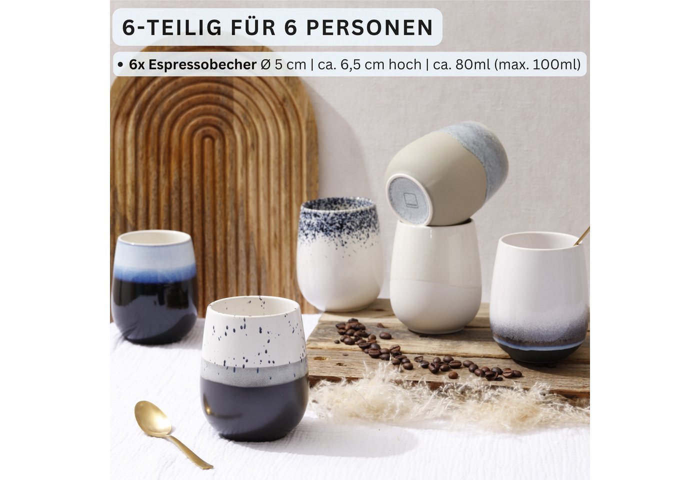 SÄNGER Tasse Siena, Mehrfarbig, 6-tlg., Steingut, 6 tlg. Espressobecher, 80 ml, Handmade, PREMIUM COLLECTION – Bild 2 von 5