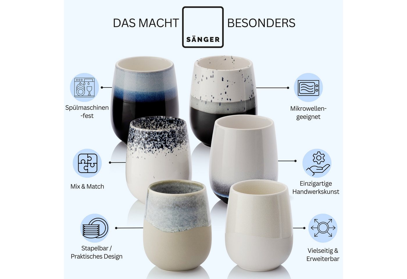 SÄNGER Tasse Siena, Mehrfarbig, 6-tlg., Steingut, 6 tlg. Espressobecher, 80 ml, Handmade, PREMIUM COLLECTION – Bild 4 von 5