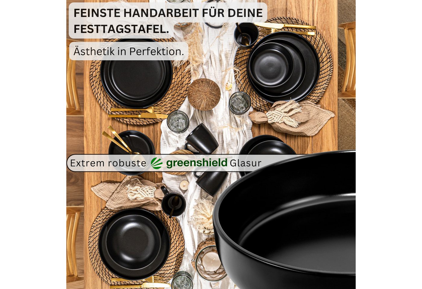 SÄNGER Teller Madeira, (6 St), 6 tlg. Pastateller Set, Steingut, schwarz, Handmade, VALUE COLLECTION – Bild 3 von 5