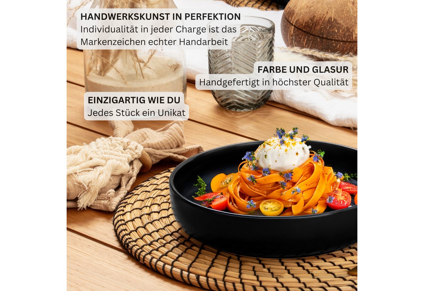 SÄNGER Teller Madeira, (6 St), 6 tlg. Pastateller Set, Steingut, schwarz, Handmade, VALUE COLLECTION – Bild 5 von 5