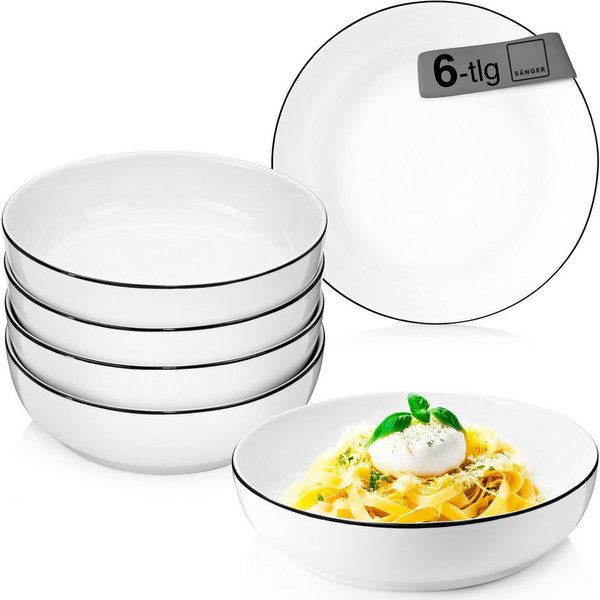 SÄNGER Teller Marlo, (6 St), Marlo Black Rim, Pastaschalen, Porzellan, PREMIUM COLLECTION