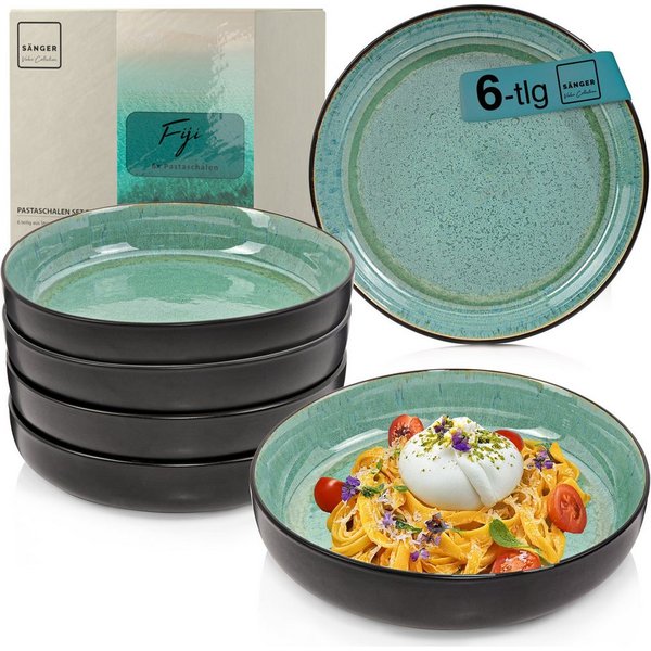 SÄNGER Teller Set Fiji, Grün Schwarz, (6 St), 6 tlg. Pastaschalen, Steingut, Handmade, VALUE COLLECTION