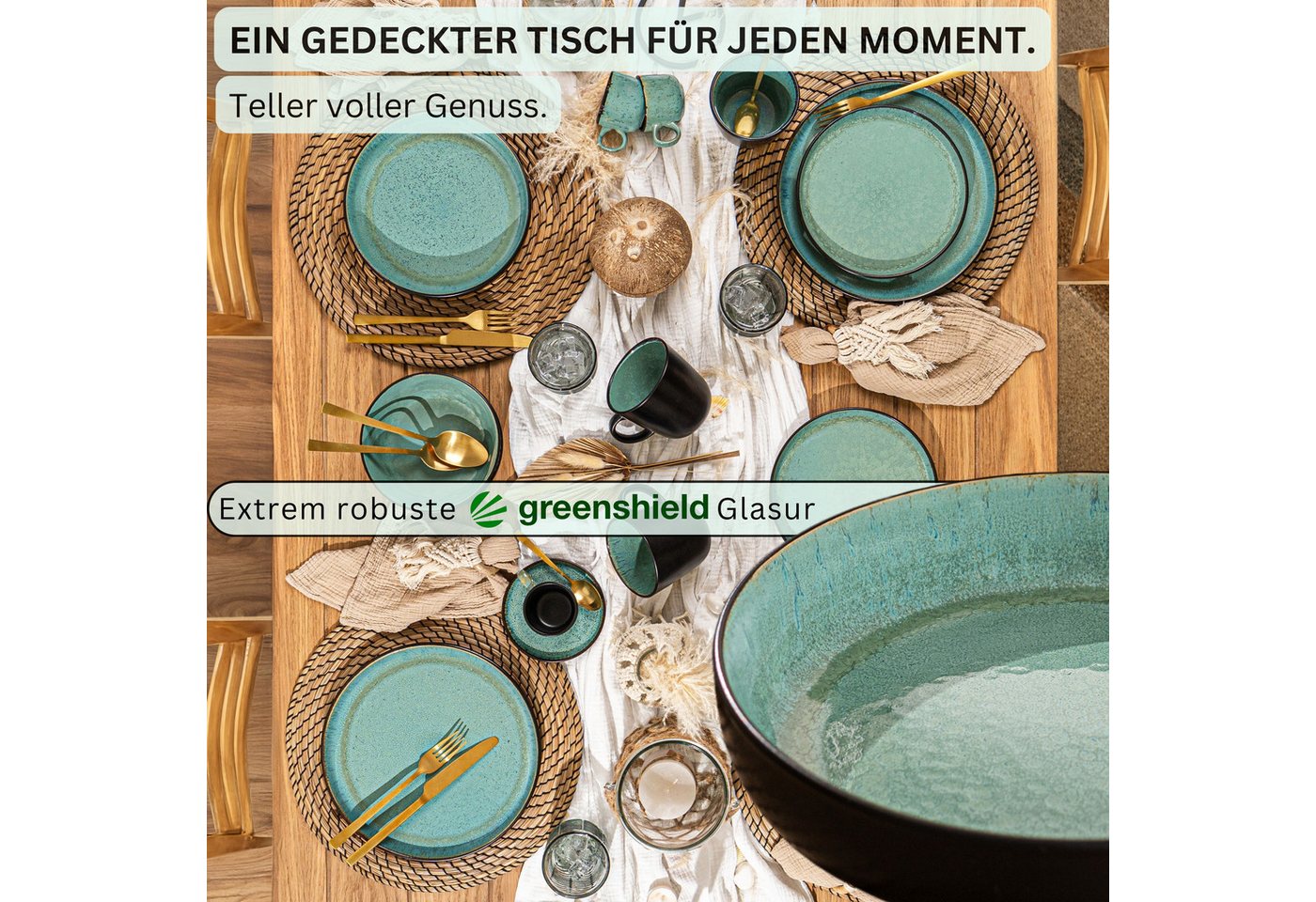 SÄNGER Teller Set Fiji, Grün Schwarz, (6 St), 6 tlg. Pastaschalen, Steingut, Handmade, VALUE COLLECTION – Bild 3 von 5
