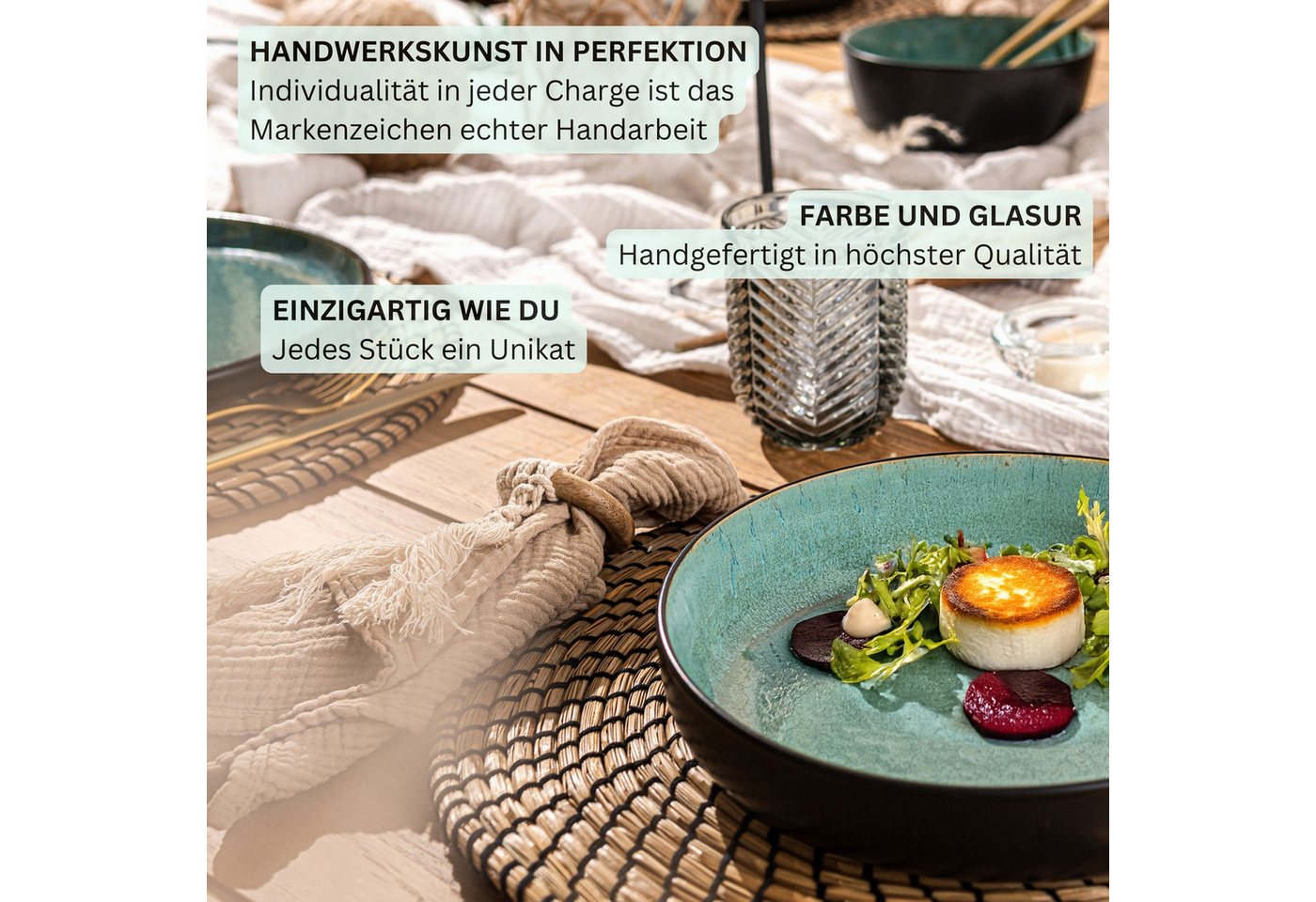 SÄNGER Teller Set Fiji, Grün Schwarz, (6 St), 6 tlg. Pastaschalen, Steingut, Handmade, VALUE COLLECTION – Bild 5 von 5