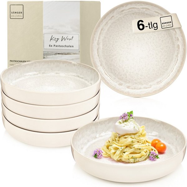 SÄNGER Teller Set Key West, Creme mit sandiger Maserung, (6 St), Pastaschalen Set, 6 Personen, Steingut, Handmade, VALUE COLLECTION