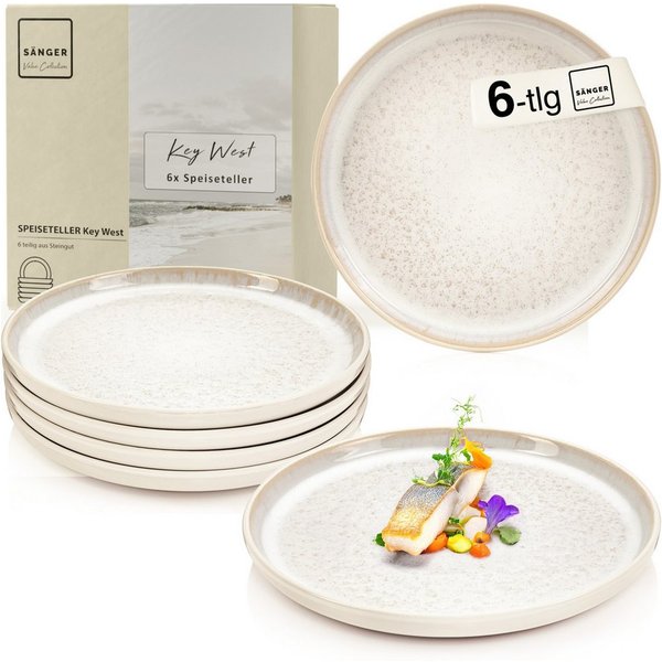 SÄNGER Teller Set Key West, Creme mit sandiger Maserung, (6 St), Speiseteller Set, 6 Personen, Steingut, Handmade, VALUE COLLECTION