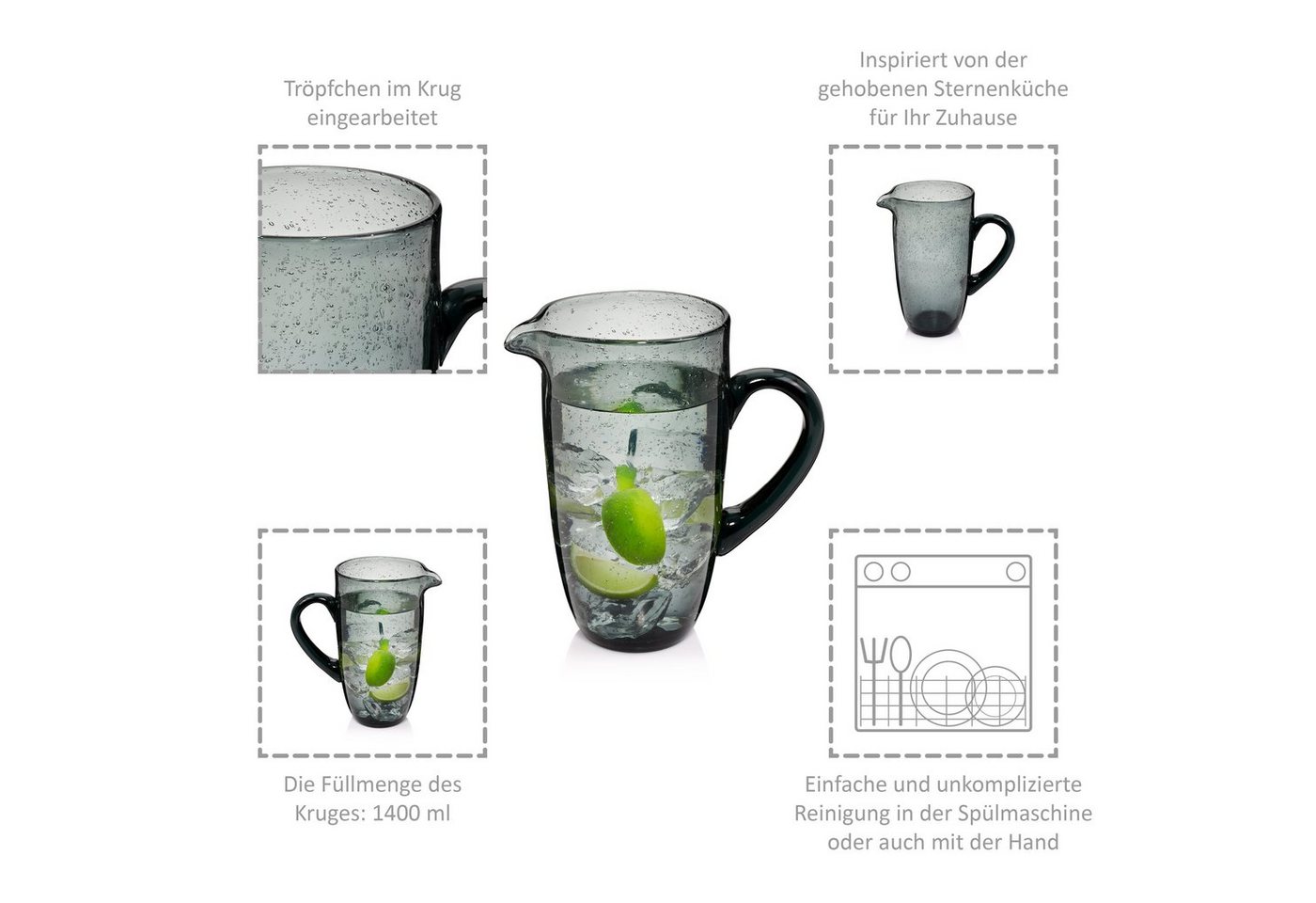 SÄNGER Wasserkaraffe London, (1-tlg., 1x Glaskrug), 1150 ml, spülmaschinengeeignet – Bild 2 von 5