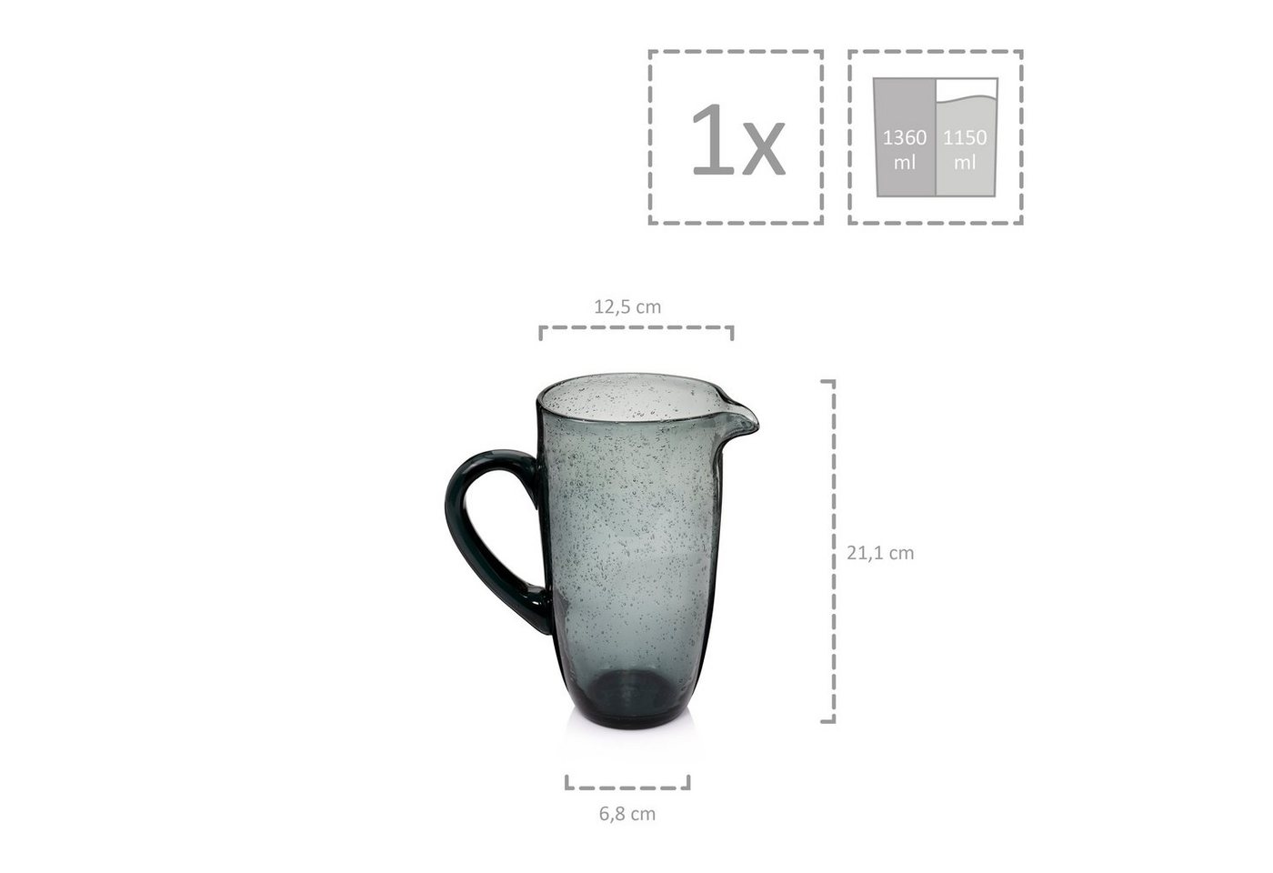SÄNGER Wasserkaraffe London, (1-tlg., 1x Glaskrug), 1150 ml, spülmaschinengeeignet – Bild 3 von 5